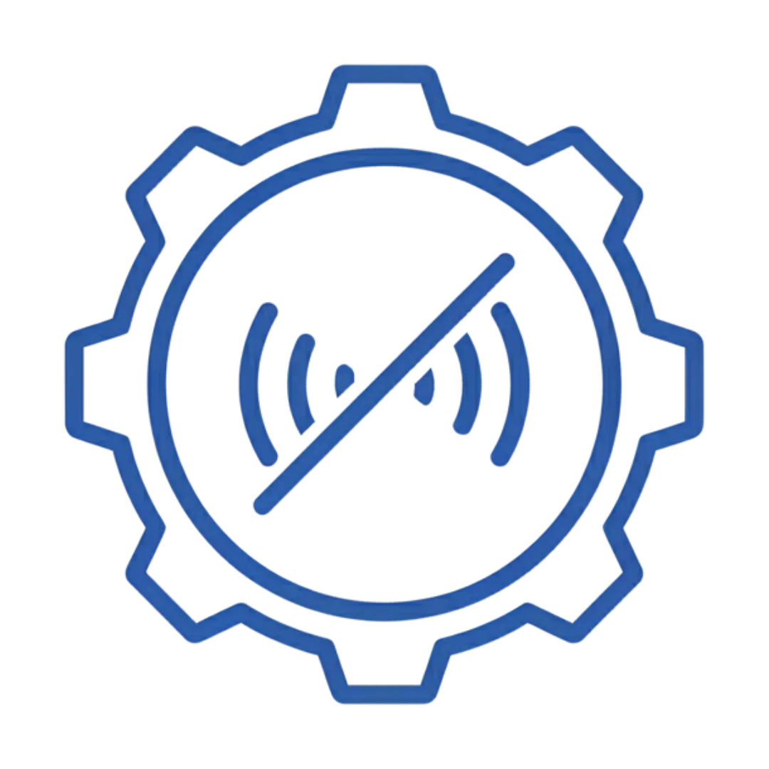 Icon showing quiet brushless motor technology in massage gun for silent operation during muscle recovery sessions by Revo Lab